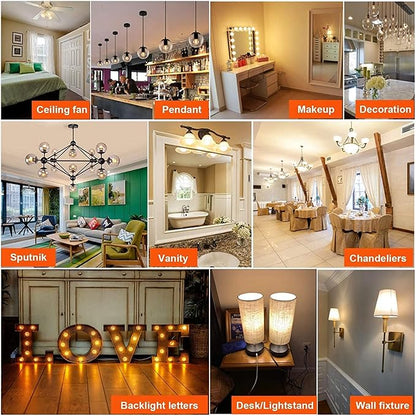Leools F15 8W Led Porch Light Bulb Outdoor, E26 Medium Base LED Post Bulb for 75W Incandescent Equivalent,Dimmable 2700K Warm White Flame Wrinkle Amber Glass, for Ceiling Fan and Lantern Lamp, 6-Pack