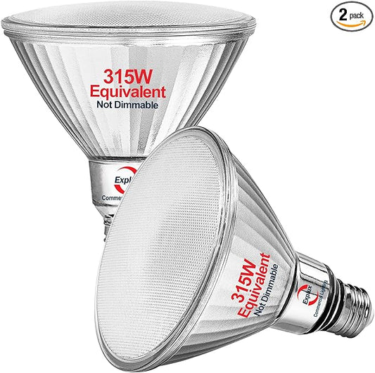 Explux 315 Watt Equivalent PAR38 LED Flood Light Bulb, Ultra Bright 4300 Lumens, Non-Dimmable, Full-Glass Outdoor Waterproof & Anti-Ageing, Daylight 5000K, 2-Pack
