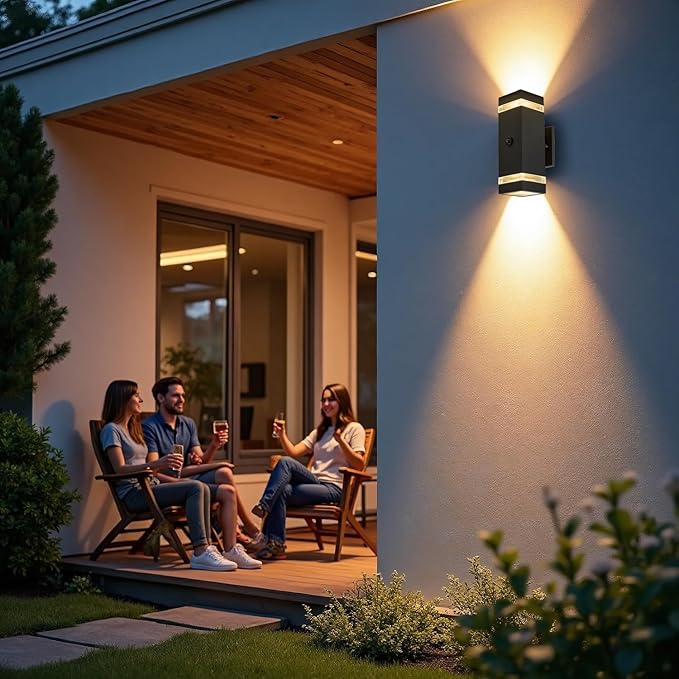 Motion Sensor Outdoor Wall Lights, Dusk to Dawn Exterior Sconce, Black Aluminum Waterproof Porch Light Fixtures with GU10 LED Bulbs, Modern Wall Mount Lighting for House Garage, ETL Listed