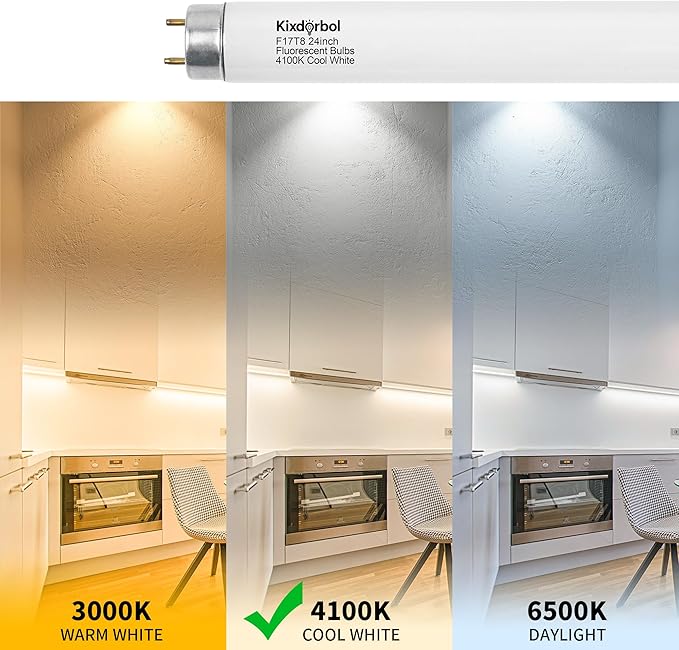 8 Pack 24 Inch F17T8/CW Fluorescent Light Bulb, T8 17 Watt, 4100K Cool White, T8 2FT Fluorescent Replacement Tube, G13 Medium Bi-Pin Base