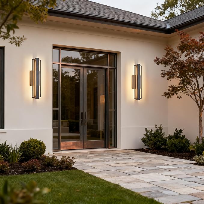 2 Pack 23-inch Modern Large Outdoor Waterproof LED Wall Light, Aluminum Linear Design, Rustproof & Corrosion-resistant, IP65 25W 3000K, Exterior Lights for Entrance, Hallway, Garage, Porch