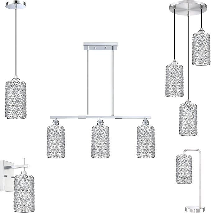 Doraimi Lighting 3 Pack Polyhedral Crystal Metal Pendant Ceiling Chandelier Wall Sconce Lamp Replacement Covers Shade Fixture Chrome Finish,1.66" Fitter Size,7.9" high*4.8" Diameter