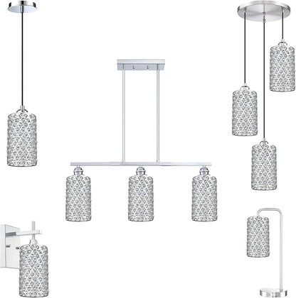 Doraimi Lighting 3 Pack Polyhedral Crystal Metal Pendant Ceiling Chandelier Wall Sconce Lamp Replacement Covers Shade Fixture Chrome Finish,1.66" Fitter Size,7.9" high*4.8" Diameter