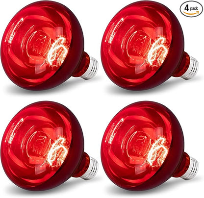 4 Pack 250W Heat Lamp Bulbs for Chicks, R40 Red Heat Lamp for Chickens, Infrared Heating Bulbs for Brooder Heater, I Incandescent Heat Bulb for Pet, Bathroom, Food