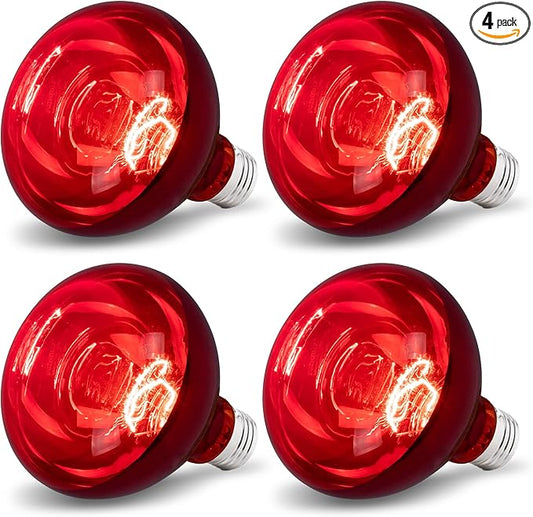 4 Pack 250W Heat Lamp Bulbs for Chicks, R40 Red Heat Lamp for Chickens, Infrared Heating Bulbs for Brooder Heater, I Incandescent Heat Bulb for Pet, Bathroom, Food