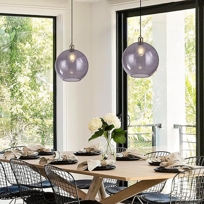 Grey Glass Pendant Lights Kitchen Island Lighting Globe Pendant Light Fixtures Modern Kitchen Island Lighting for Dining Room Bedroom -9.8inch