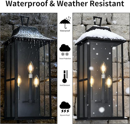 Patio Wall Light Fixture Outdoor Wall Lighting, 25" Large Outside Modern Wall Sconce Lantern, Industrial Porch Light Wall Mount, Waterproof Farmhouse Exterior Lamp 3-Light,Bulbs Not Included