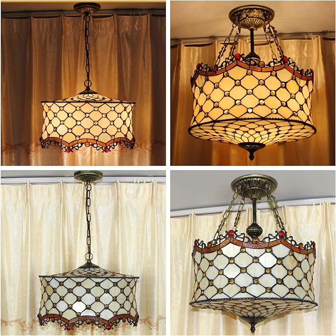 18 Inch Lamp Shade Replacement, Only Tiffany Style Stained Glass Lamp Chimney Straw Hat Floral Design, Baroque Rose Sunflower Orange Green Beige Fit for Table Lamp Pendant Light Floor Lamp,F