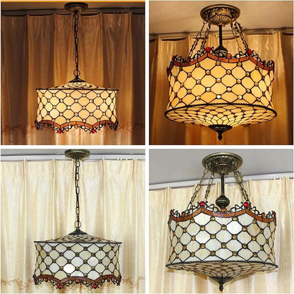 18 Inch Lamp Shade Replacement, Only Tiffany Style Stained Glass Lamp Chimney Straw Hat Floral Design, Baroque Rose Sunflower Orange Green Beige Fit for Table Lamp Pendant Light Floor Lamp,F