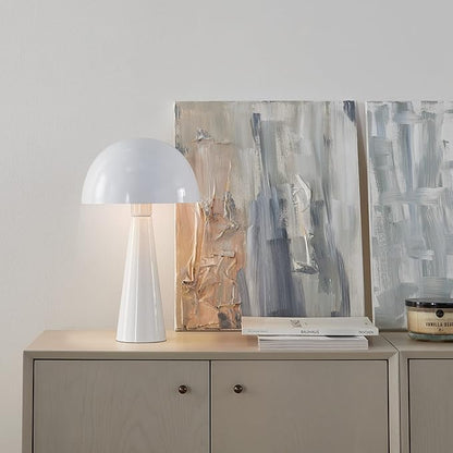 Nourison Home 16" White Metal Mushroom Table Lamp, Modern, Retro, Desk Light for Bedroom, Dining, Office, Entryway