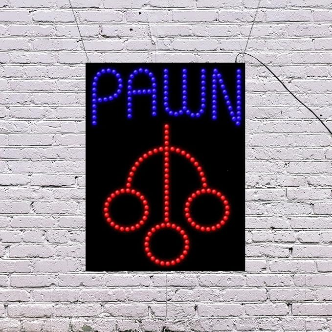 LED Pawn Sign for Retail Business Displays |Advertising Electronic Light Up Sign for Windows Walls | 26"H x 20"W x 2"D
