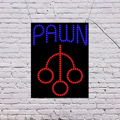 LED Pawn Sign for Retail Business Displays |Advertising Electronic Light Up Sign for Windows Walls | 26"H x 20"W x 2"D