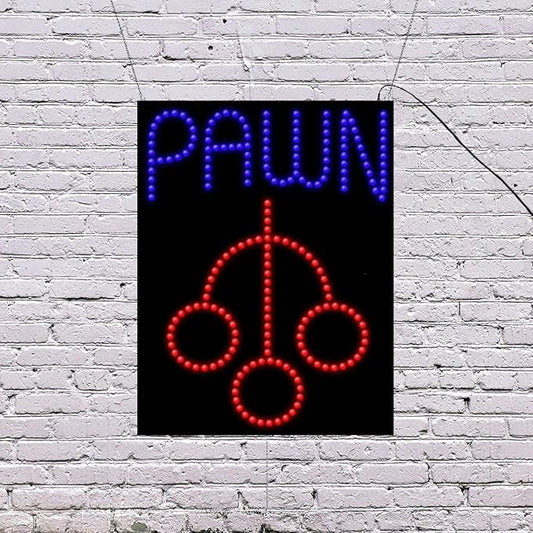LED Pawn Sign for Retail Business Displays |Advertising Electronic Light Up Sign for Windows Walls | 26"H x 20"W x 2"D