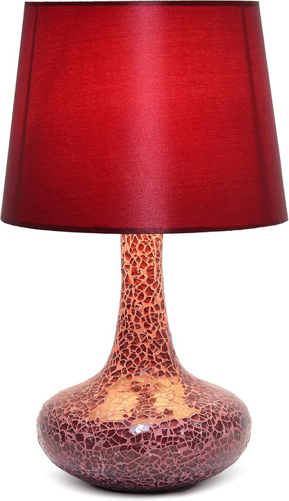 Simple Designs LT1143-RED Colored Glass Fusion Montage Table Lamp and Matching Faux Silk Shade for Entryway, Living Room, Hallway, Bedroom, Office, Red