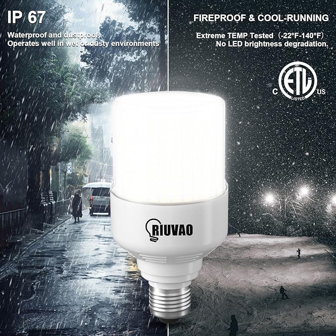 70W LED Corn Light Bulb, 700W Equivalent 9100LM, 5000K Daylight, Waterproof & 90% Energy Saving, E26/E39 Base Outdoor Light Bulbs for Garage, Factory, Shop (2-Pack)