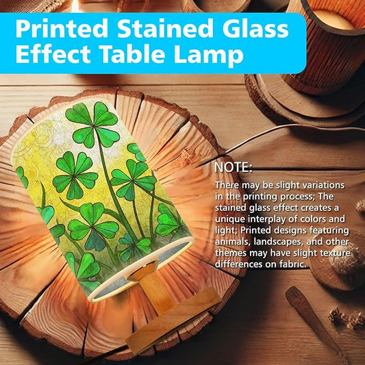 Shamrock Table Lamp LED 3-Color Pressed Bedside, Shamrock Shade Lamp with Wood Base for Bedroom Living Room Desk Office