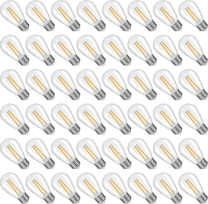 S14 Replacement LED Light Bulbs, Shatterproof & Waterproof 2W S14 LED Bulbs, Outdoor String Lights , E26 Base Patio Edison LED Light Bulbs, Warm White 2200K Plastic 150ML Non-Dimmable 48 Pack