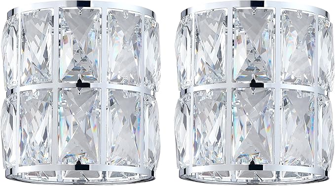 2 Pack Crystal Metal Pendant Ceiling Chandelier Wall Sconce Lamp Replacement Covers Shade Fixture Chrome Finish W5.05"*H5.12"