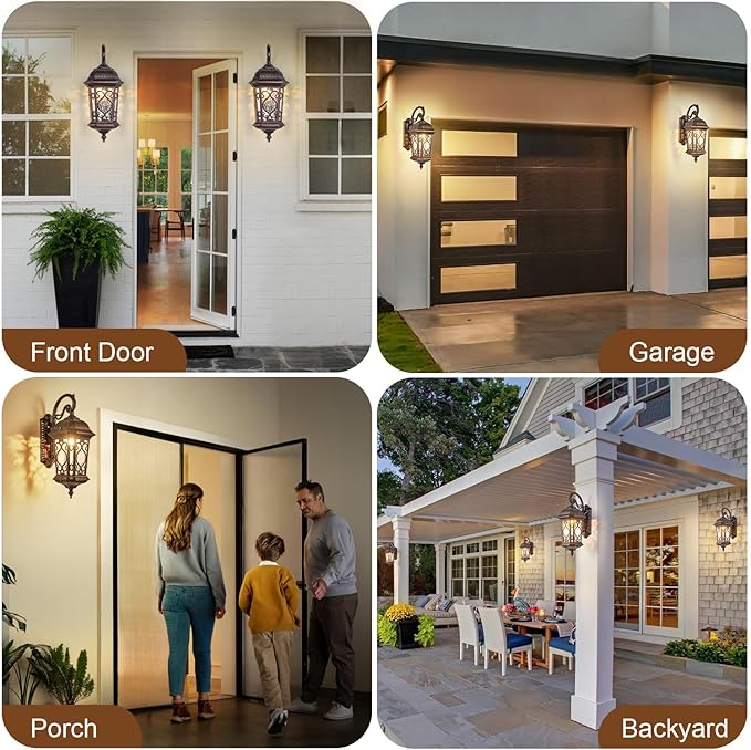 21" H Oil-Rubbed Bronze Outdoor Wall Light Large Size Dusk to Dawn Exterior Wall Lantern Fixture, Dark Brown Rustic Porch Lamp with Water Glass Waterproof Outside Wall Sconce for House Garage