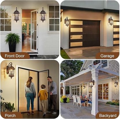 21" H Oil-Rubbed Bronze Outdoor Wall Light Large Size Dusk to Dawn Exterior Wall Lantern Fixture, Dark Brown Rustic Porch Lamp with Water Glass Waterproof Outside Wall Sconce for House Garage