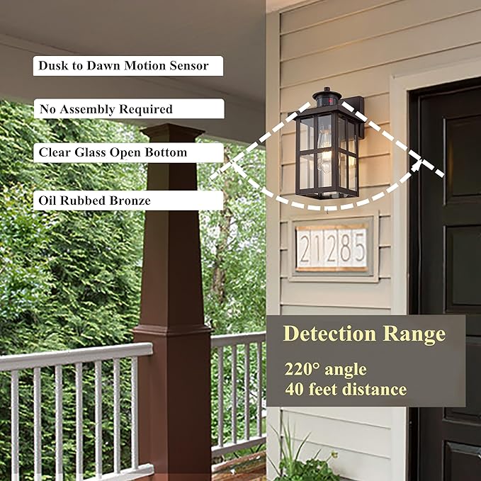 MICSIU Outdoor Porch Lights Motion Sensor 2 Pack, Bronze Dusk to Dawn Exterior Lighting Fixtures, 11.75 Inch Outside Light Fixture for House Front Porch Garage