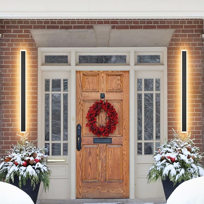 2 Pack 47.2In Long Outdoor Wall Light IP65 Waterproof,35W Black Modern LED Exterior Wall Sconce 3000K Linear Wall Mount Lighting for House Porch Courtyard