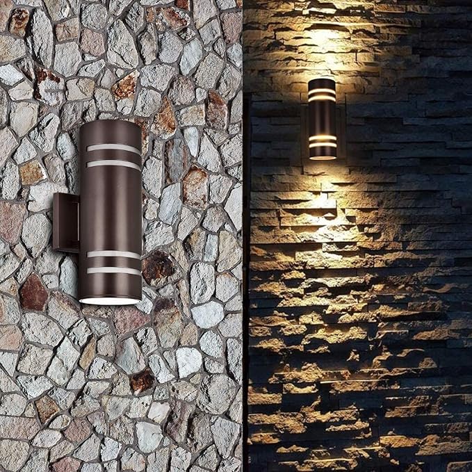 Outdoor Wall Lights Exterior, Modern Outside Sconce Wall Lighting, Exterior Light Fixture Wall Mount Oil Bronze Cylinder, Up Down Outdoor Lights for Garage, House, Porch 1 Pack