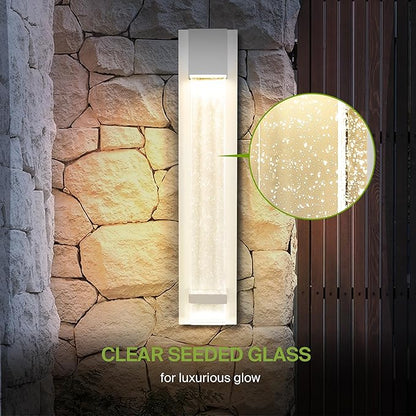 ASD LED 24" Bubble Glass Wall Light Fixture, Outdoor & Indoor Seeded Sconce | 3CCT, Waterproof, Dimmable, ETL Listed | 20W 600LM 3000-5000K 100-277V | Exterior Lantern, Porch Lighting | White, 2 Pack