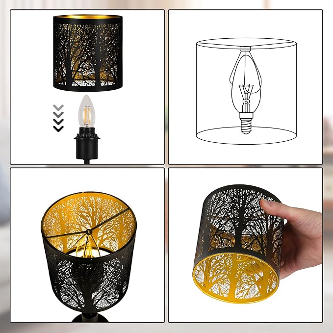 Chandelier Shades Set of 6, Metal Small Lamp Shades Clip on Bulb, 5.1 x 5.1 in Replacement, Mini Cylinder Lampshade, Black Clip on for Pendant Light, Wall Sconces