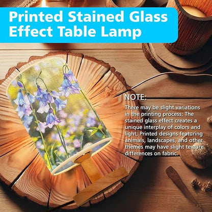 Bluebell Table Lamp LED 3-Color Pressed Bedside, Bluebell Shade Lamp with Wood Base for Bedroom Living Room Desk Office TL01