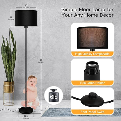 Floor Lamps for Living Room, Modern Standing Lamp, Black Lamp Shades, Foot Switch, Simple Pole Lamps Corner Lamp for Bedroom,Office, Living Room, Den, Bright Reading Floor Lamp(Without Bulb)