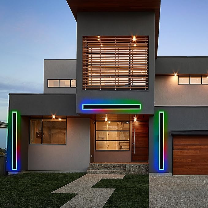 BONLICHT 1 Pack 60inch Modern Outdoor RGB Wall Light Fixture Long Strip Black Porch Wall Mount Lighting Linear Exterior Lights Wall Sconce for House Living Room Garage Patio (Remote Control Included)