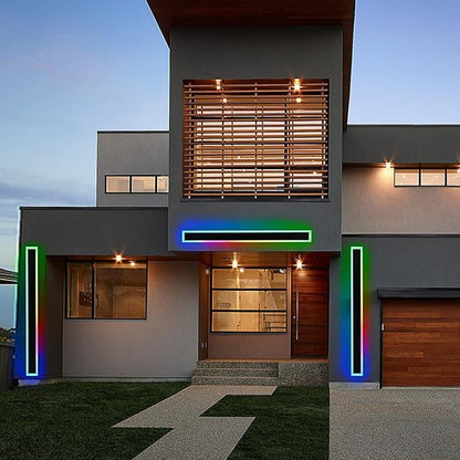 BONLICHT 1 Pack 60inch Modern Outdoor RGB Wall Light Fixture Long Strip Black Porch Wall Mount Lighting Linear Exterior Lights Wall Sconce for House Living Room Garage Patio (Remote Control Included)