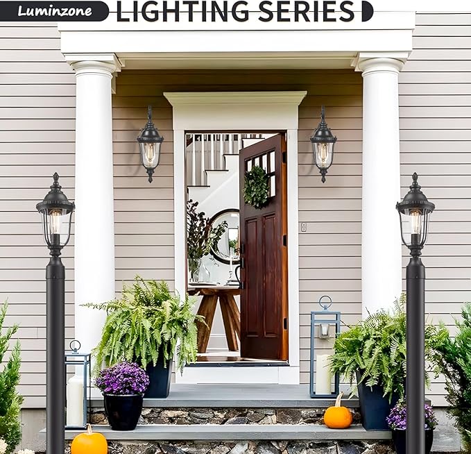Outdoor Wall Light Fixture Black Porch Lights Outside Wall Mounted Lighting Clear Glass Shades Exterior Waterproof Lanterns Modern Outdoor Wall Sconces for Home, Yard, Patio
