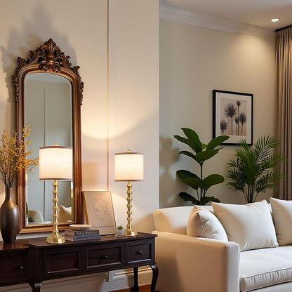 30.5" Gold Buffet Table Lamps Set of 2 with White Lampshade, Tall Skinny Gold Lamps Set of 2 for Living Room, Sideboard & Home Office