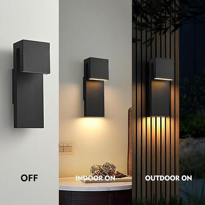 Modern LED Outdoor Wall Light 3000K 18W IP65 Waterproof Integrated LED Outdoor Wall Sconce Anti Rust Black Porch Lights Exterior Lighting Outside Lights Fixture for Garage,Balcony,Backyard 2PACK