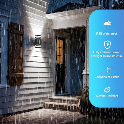Motion Sensor Outdoor Wall Lights, Cold Light with PIR Body Sensor, Black Aluminum Up & Down Porch Sconce, GU10 LED Bulbs Included, ETL Listed, Dusk to Dawn Garage & Garden Lighting Fixture