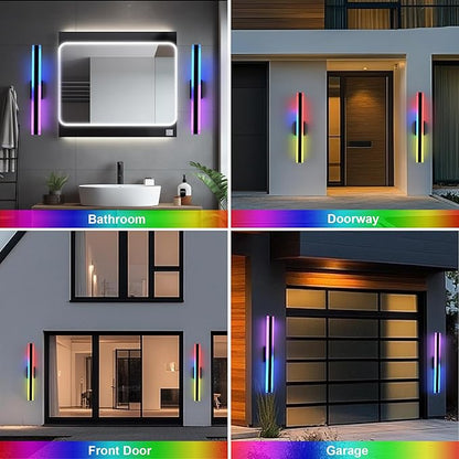 TODOLUZ 2-Pack 32-Inch Outdoor RGB Wall Light Fixture, IP65 Waterproof 21W LED Linear Porch Wall Sconce Lighting with Remote Control for Enterway Patio Garage