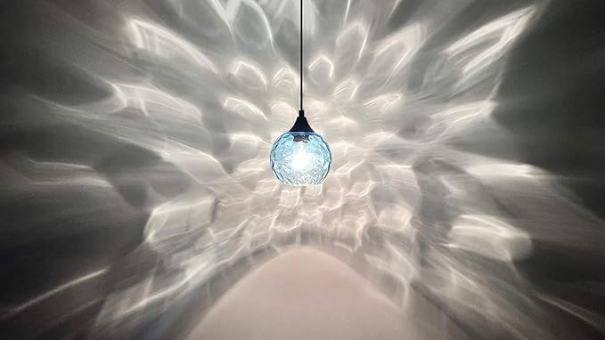 Hanging Modern Farmhouse Pendant Light Fixture,6.3" Hammer Globe Blue Glass 3 Pack Mini Pendant Lighting Brushed Nickel Finish for Kitchen Island Dinning Over Sink Living Room Decor