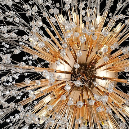 Large Fireworks Crystal Chandelier, 16-Light Gold Dandelion Pendant Lighting Fixtures, 80W LED Crystal Sputnik Hanging Lights for Hallway Living Room Bedroom