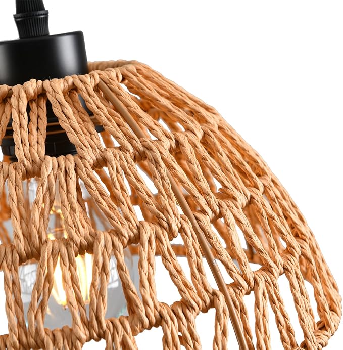 3 Pack Woven Pendant Light Fixtures,10.2" Brown Rattan Pendant Lights Farmhouse Basket Light Fixture Adjustable Boho Hanging Lamp for Kitchen Island Bedroom Dining Room Foyer Hallway