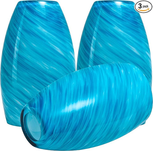 GO&SO Ocean-Blue Gradient Pendant Lights Kitchen Island 3 Pack,Hand-Blown Fluid Flow Texture, 7.8"H Art Oval Fixture,1.57" Fitter, E26 Base,for Hanging Light Fixtures & Mini Chandelier Replacement Set
