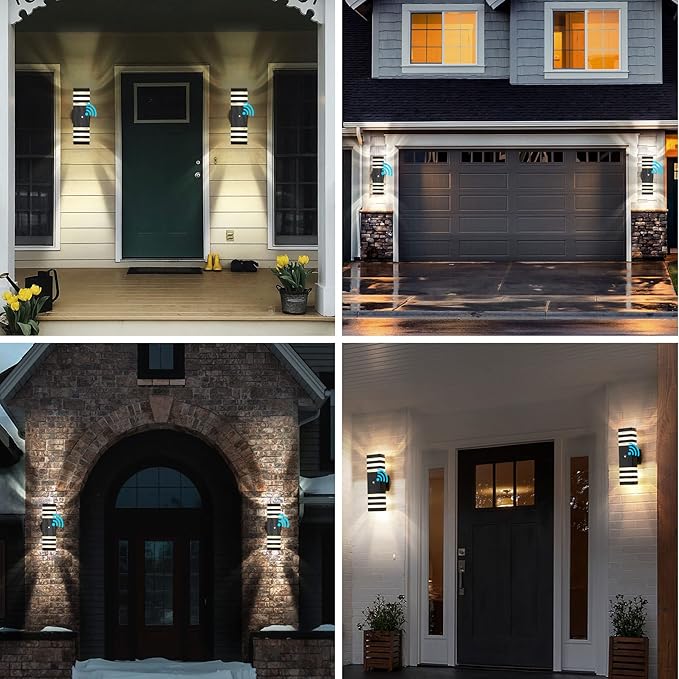 tewei 1 Pack Dusk to Dawn Outdoor Wall Lights Fixture, Up and Down LED Outdoor Wall Sconce Porch Lights, IP65 3000K Warm White Matte Black Exterior Lights for House Garage Front Porch