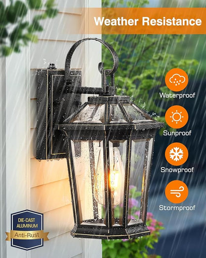 VIANIS Dusk to Dawn Exterior Light Fixture, Waterproof Outdoor Wall Sconce Porch Light for House, 100% Anti-Rust Aluminum Outside House Lights, Farmhouse Coach Lantern for Garage, Front Door 2Pcs