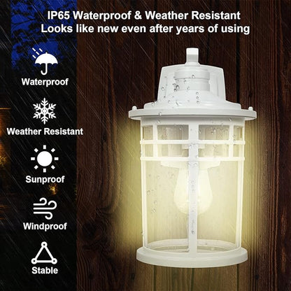 Darkaway Large Outdoor Porch Lights Wall Mount, 15inch Outdoor Wall Sconces with Seeded Glass Waterproof Exterior Lights for Patio Yard House Hallway Doorway Garage(Large, White)