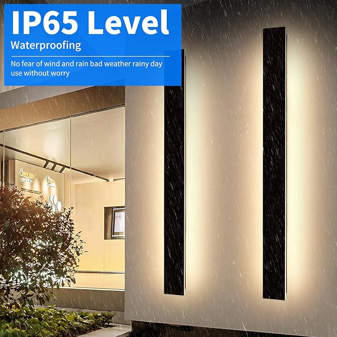 Mikeru Upgraded 2 Pack 71" Long & 4.3" Wide LED Wall Sconce, 10%-100% Dimming + 3000K-6000K Adjustable, IP65 Waterproof Outdoor Light Fixtures Cover US Junction Box for Porch, Garage, Basement