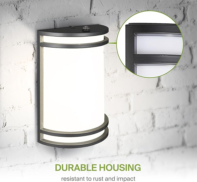 ASD 10 Inch LED Dusk to Dawn Outdoor Wall Mount Light Fixture - Matte Black Modern Wall Sconce Lighting with Photocell - 120-277V 15W 3000/4000/5000K Adjustable - Front Door & Patio, ETL