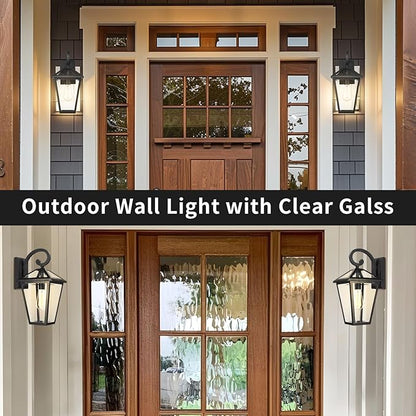 Outdoor Wall Light Fixtures, Waterproof Exterior Wall Lanterns with Glass, Outside Wall Sconces, Front Porch Lights for House Garage Doorway Patio 7H1B-M-2PK BK