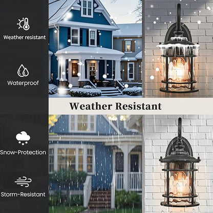 Modern Outdoor Wall Sconce Lights Exterior LightIing Fixtures with Water Ripple Glass Black Finish Die-Casting Aluminum Outdoor Porch Lights for Garden Garage Yards 15.5 Inch Height