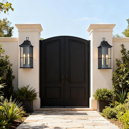 Outdoor Wall Sconce, 20.3" 2-Light in Black with Gold Rectangular Metal Frame and Clear Glass Shade Waterproof Porch Light Patio Light,Bulbs Not Included
